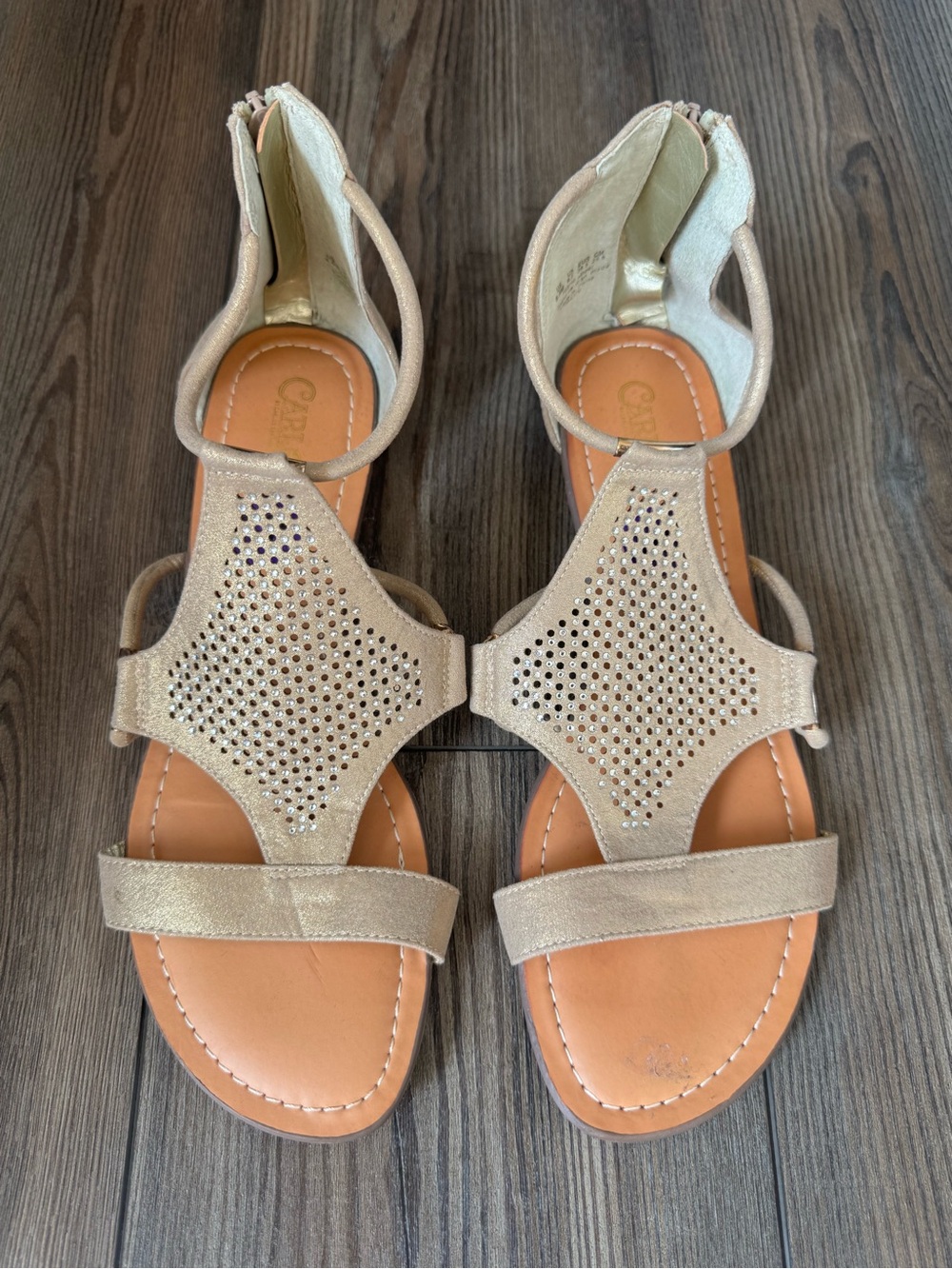 Carlos Santana Gold T-Strap Embellished Women's Sandals